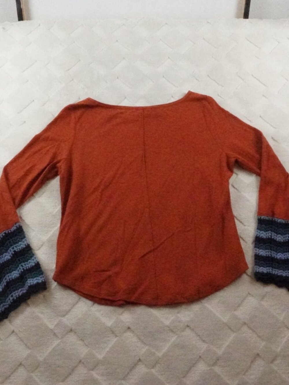 Anthropologie Crochet Cuffed Flare Sleeve Boho Thermal Knit Top XL - Picture 9 of 10